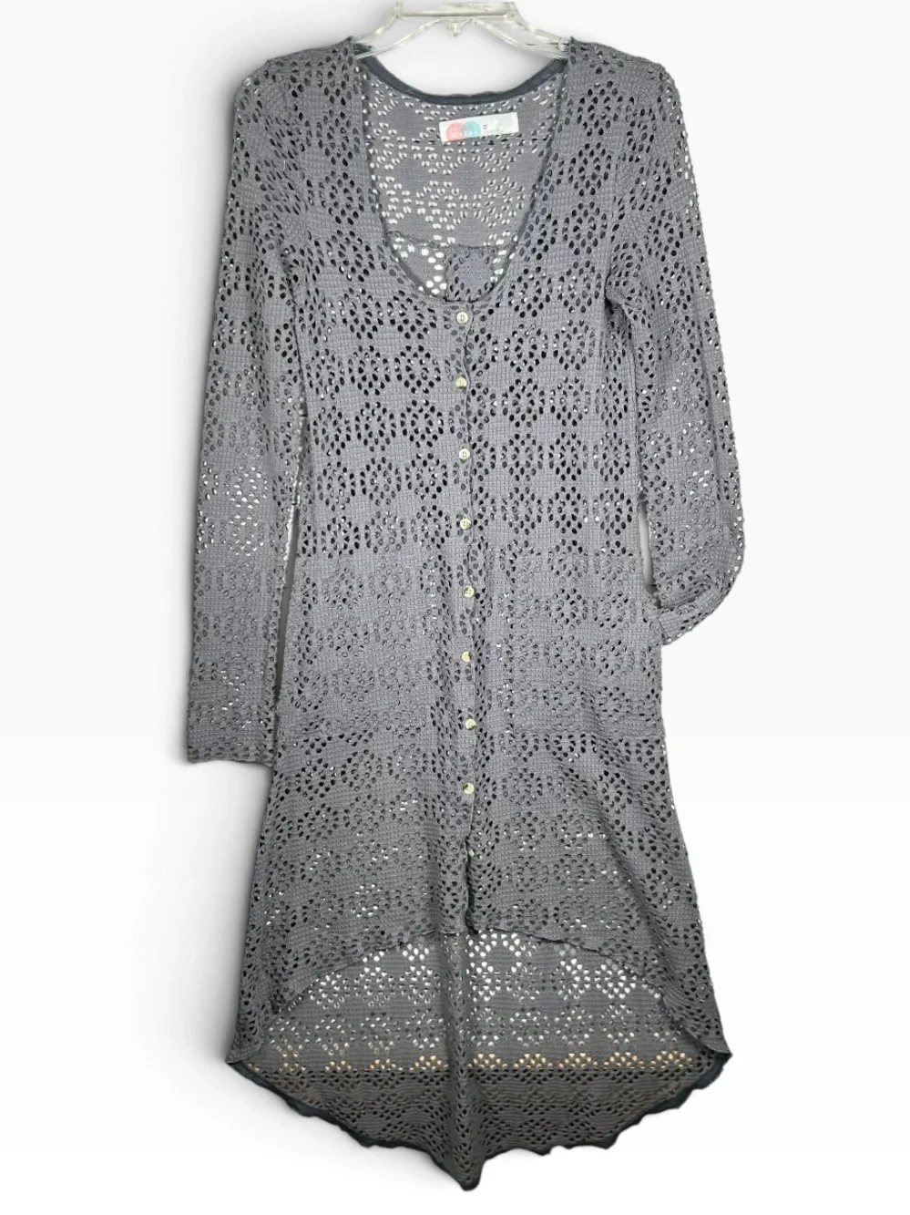 Free People Beach Pointelle Knit High-Low Cardigan Cover-Up Gray XS